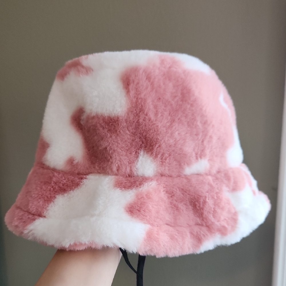 Strawberry Cow Fuzzy Bucket Hat